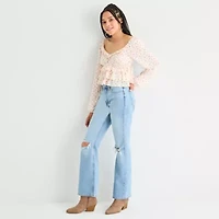 Arizona Womens Juniors U Neck Long Sleeve Blouse