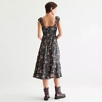 Arizona Womens Sleeveless Floral Midi Peasant Dress Juniors