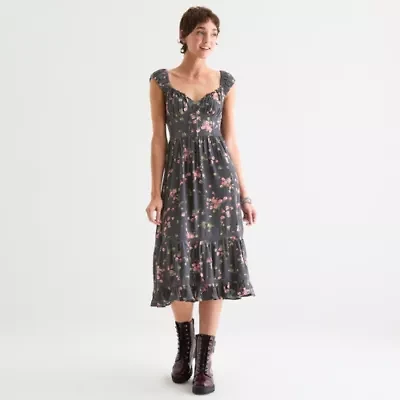 Arizona Womens Sleeveless Floral Midi Peasant Dress Juniors