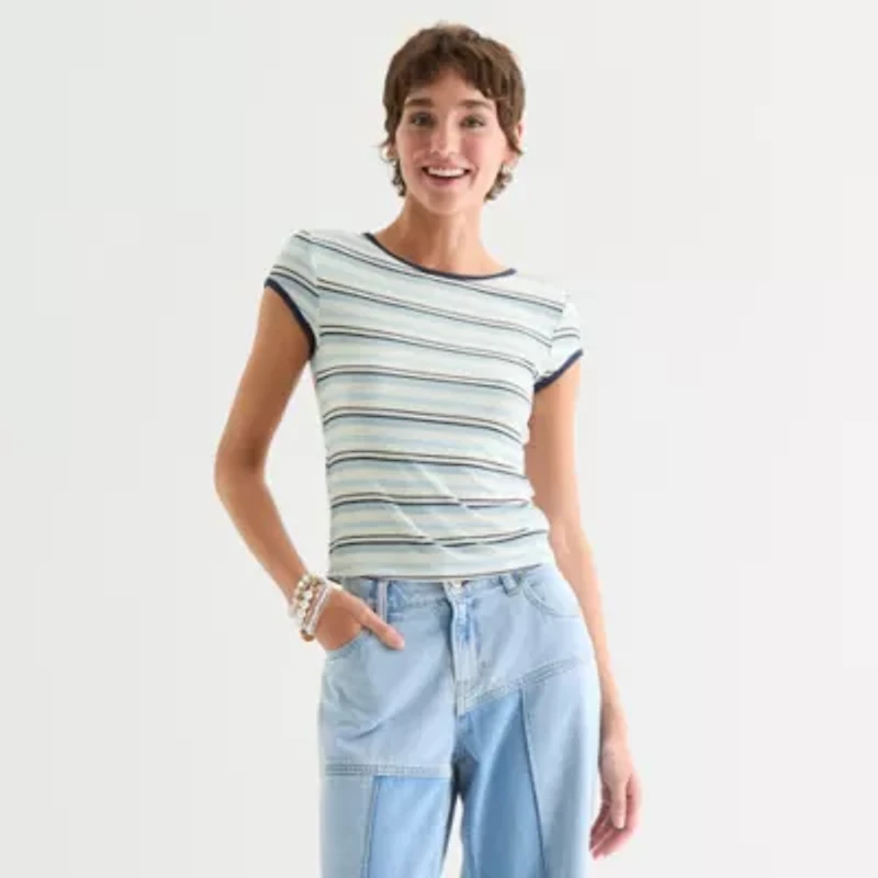 Arizona Womens Round Neck Short Sleeve Juniors T-Shirt