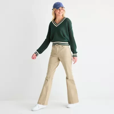Arizona Womens Flare Low Rise Slim Fit Juniors Flat Front Pant