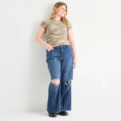 Arizona Juniors Plus Airy Drape Womens Low Rise Baggy Fit Jean