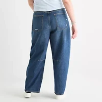 Arizona Juniors Plus Barrel Womens Mid Rise Baggy Fit Jean