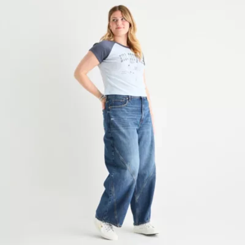 Arizona Juniors Plus Barrel Womens Mid Rise Baggy Fit Jean