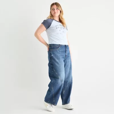 Arizona Juniors Plus Barrel Womens Mid Rise Baggy Fit Jean