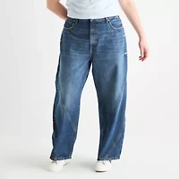 Arizona Juniors Plus Barrel Womens Mid Rise Baggy Fit Jean