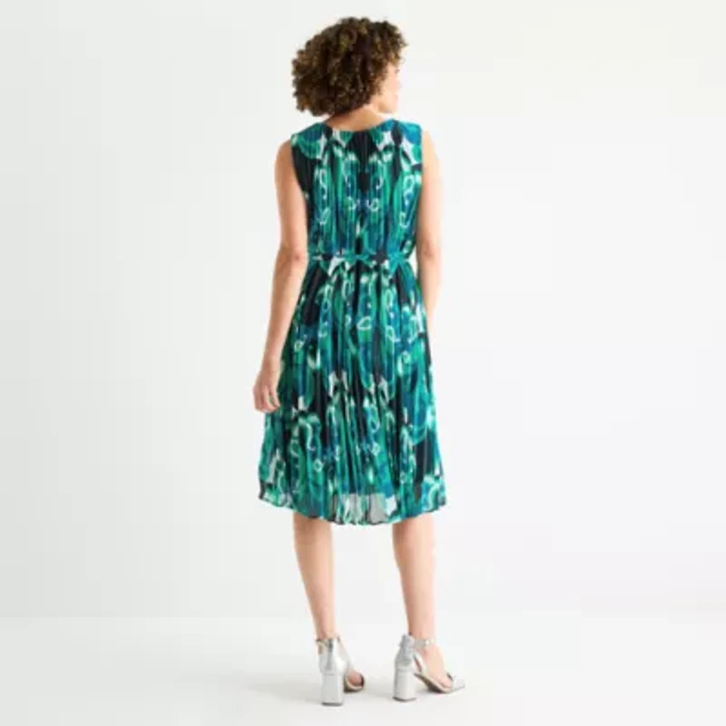 Liz Claiborne Womens Short Sleeve Midi Paisley A-Line Dress