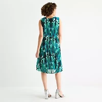 Liz Claiborne Womens Short Sleeve Midi Paisley A-Line Dress