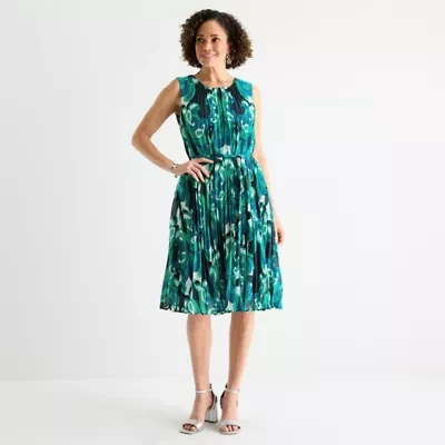 Liz Claiborne Womens Short Sleeve Midi Paisley A-Line Dress