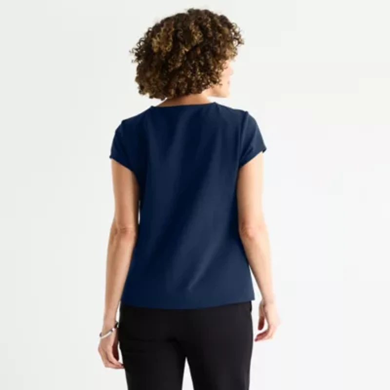 Liz Claiborne Texture Tee Womens Round Neck Short Sleeve Blouse