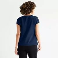 Liz Claiborne Texture Tee Womens Round Neck Short Sleeve Blouse