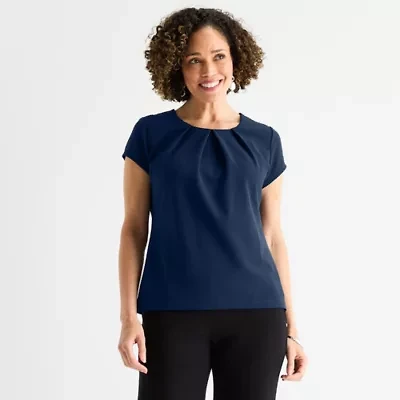 Liz Claiborne Texture Tee Womens Round Neck Short Sleeve Blouse