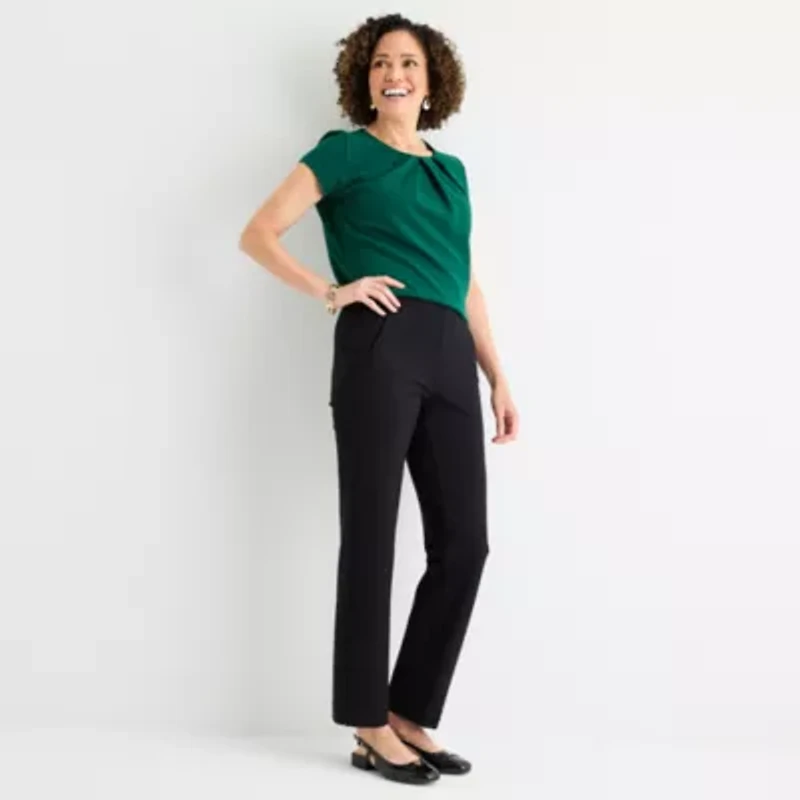 Liz Claiborne Womens Easy-on + Easy-off Seated Wear Straight Pull-On Pant