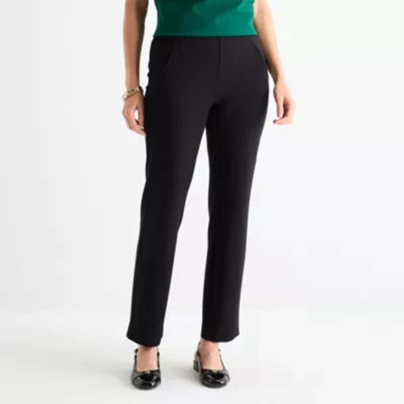 Liz Claiborne Womens Easy-on + Easy-off Seated Wear Straight Pull-On Pant