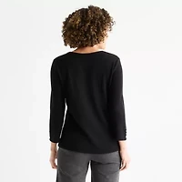 Liz Claiborne Womens Round Neck 3/4 Sleeve Blouse