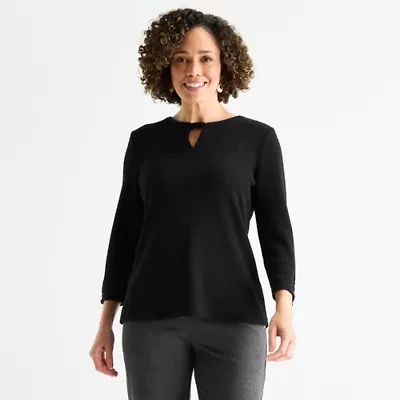 Liz Claiborne Womens Round Neck 3/4 Sleeve Blouse