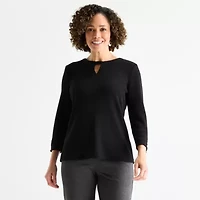 Liz Claiborne Womens Round Neck 3/4 Sleeve Blouse