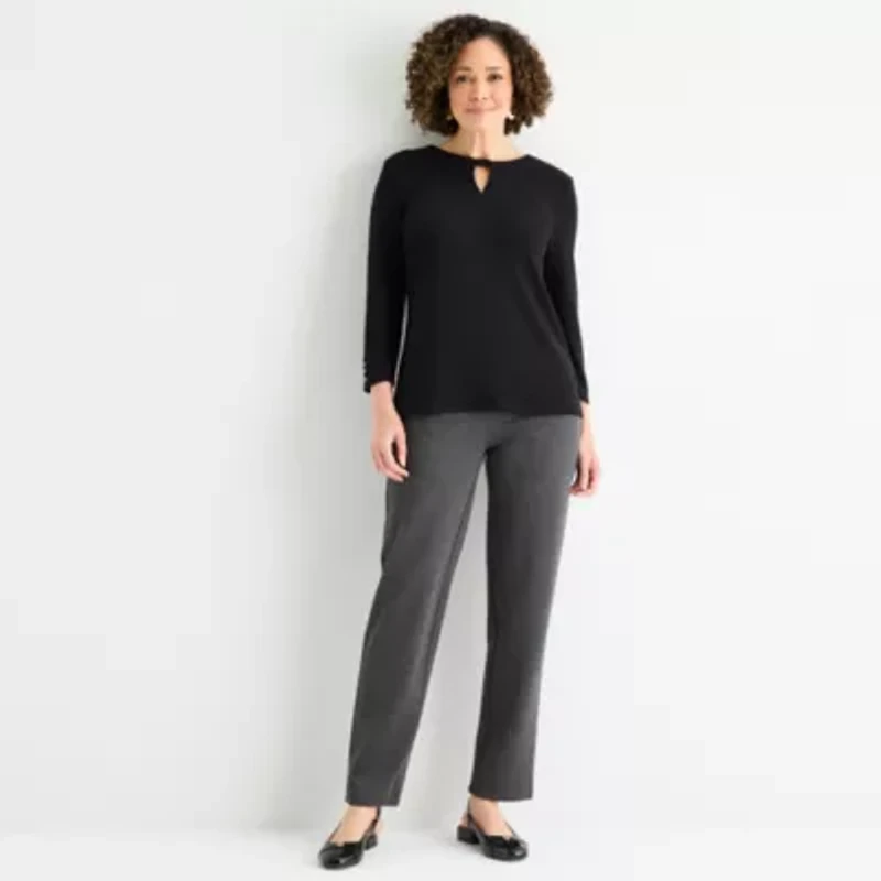 Liz Claiborne Womens Round Neck 3/4 Sleeve Blouse