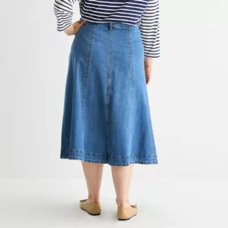 St. John's Bay Womens High Rise Midi Plus A-Line Skirt