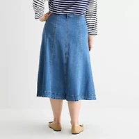 St. John's Bay Womens High Rise Midi A-Line Skirt-Plus