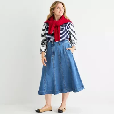 St. John's Bay Womens High Rise Midi A-Line Skirt-Plus