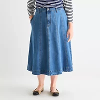 St. John's Bay Womens High Rise Midi A-Line Skirt-Plus