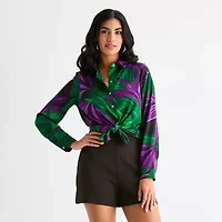 Bold Elements Womens Long Sleeve Satin Blouse