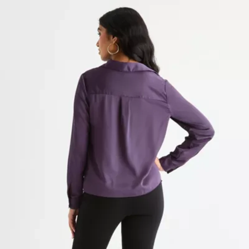 Bold Elements Womens Long Sleeve Satin Blouse