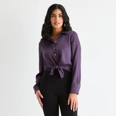 Bold Elements Womens Long Sleeve Satin Blouse