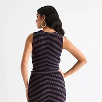 Bold Elements Womens Crew Neck Sleeveless Chevron Pullover Sweater