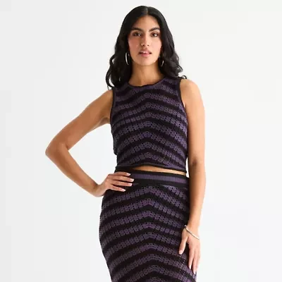 Bold Elements Womens Crew Neck Sleeveless Chevron Pullover Sweater