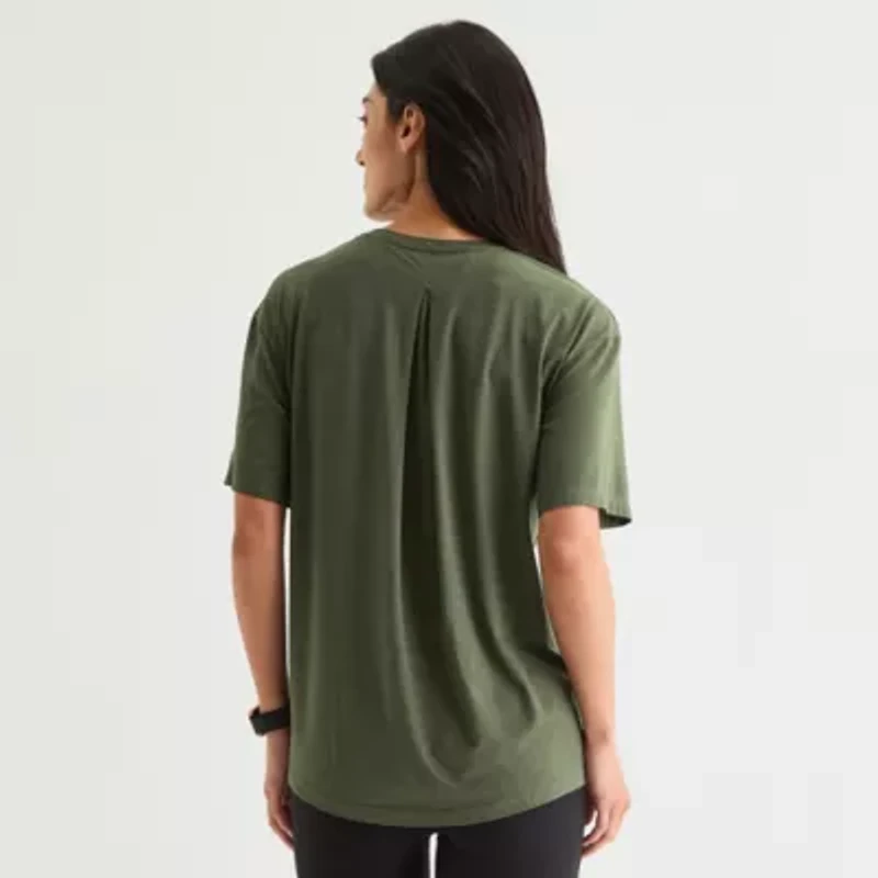 Xersion Everyday Womens Pleat Back Crew Neck Short Sleeve T-Shirt