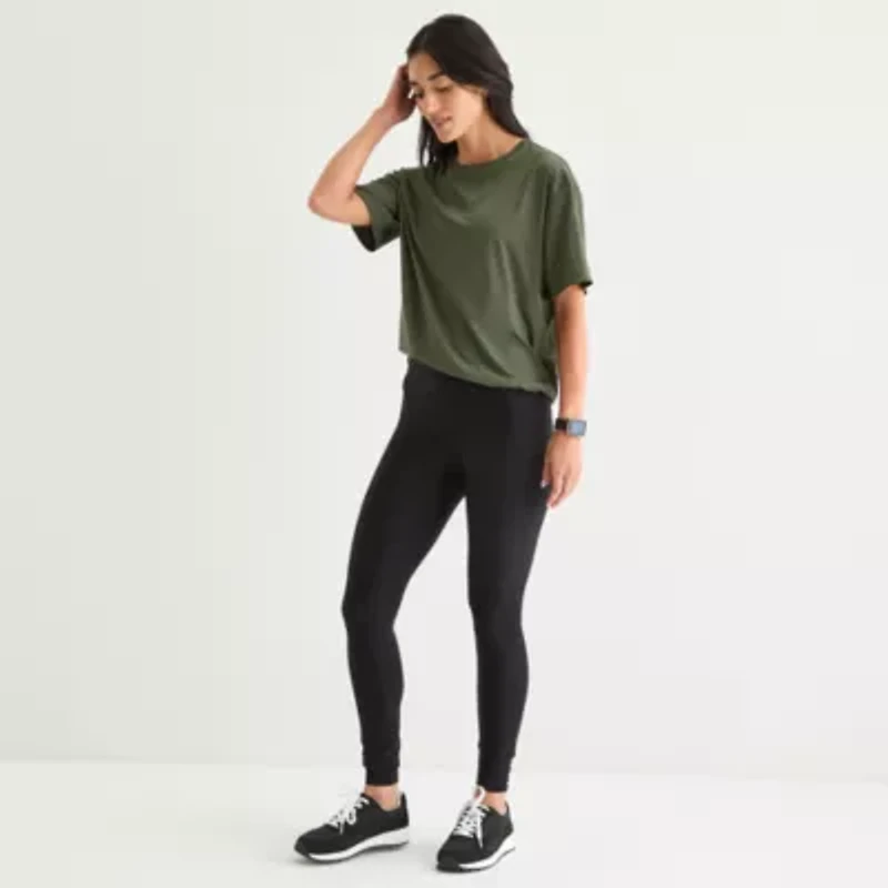 Xersion Everyday Womens Pleat Back Crew Neck Short Sleeve T-Shirt