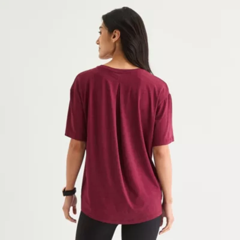 Xersion Everyday Womens Pleat Back Crew Neck Short Sleeve T-Shirt