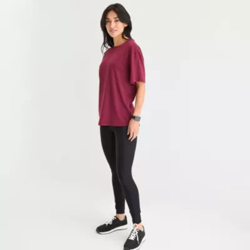 Xersion Everyday Womens Pleat Back Crew Neck Short Sleeve T-Shirt