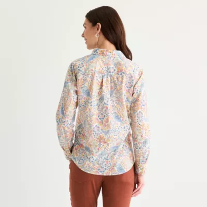 St. John's Bay Womens Easy-on + Easy-off Hidden Access Opening Cuffed Long Sleeve Regular Fit Button-Down Shirt
