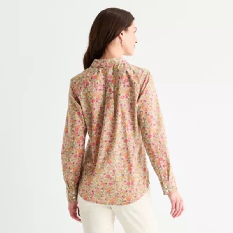 St. John's Bay Womens Easy-on + Easy-off Hidden Access Opening Cuffed Long Sleeve Regular Fit Button-Down Shirt