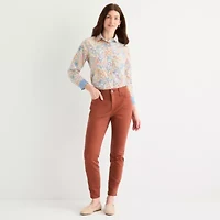 St. John's Bay Womens Easy-on + Easy-off Hidden Access Opening Cuffed Long Sleeve Regular Fit Button-Down Shirt