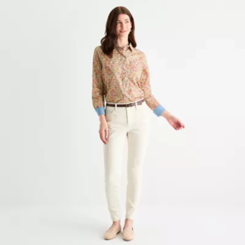 St. John's Bay Womens Easy-on + Easy-off Hidden Access Opening Cuffed Long Sleeve Regular Fit Button-Down Shirt