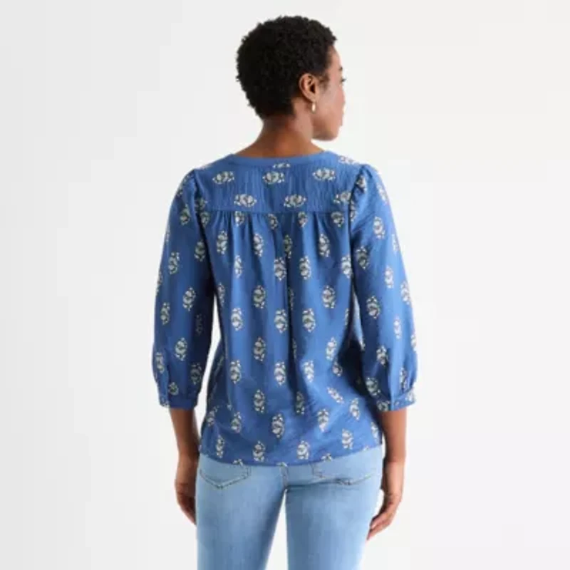 St. John's Bay Womens Split Crew Neck 3/4 Sleeve Blouse