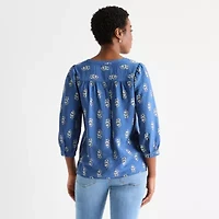 St. John's Bay Womens Split Crew Neck 3/4 Sleeve Blouse