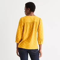 St. John's Bay Womens Split Crew Neck 3/4 Sleeve Blouse