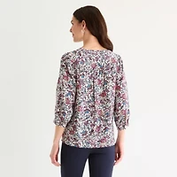 St. John's Bay Womens Split Crew Neck 3/4 Sleeve Blouse