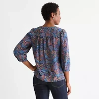 St. John's Bay Womens Split Crew Neck 3/4 Sleeve Blouse