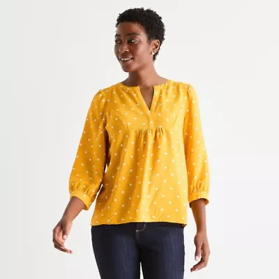 St. John's Bay Womens Split Crew Neck 3/4 Sleeve Blouse