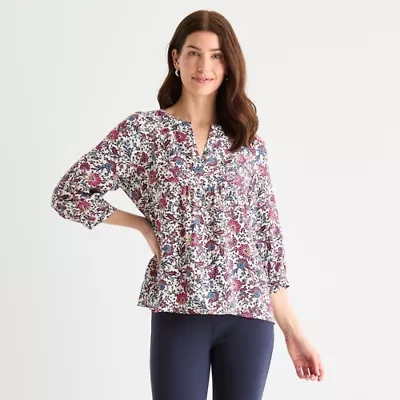 St. John's Bay Womens Split Crew Neck 3/4 Sleeve Blouse