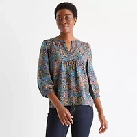 St. John's Bay Womens Split Crew Neck 3/4 Sleeve Blouse