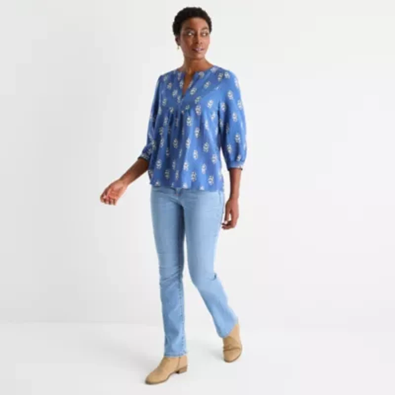 St. John's Bay Womens Split Crew Neck 3/4 Sleeve Blouse