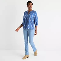 St. John's Bay Womens Split Crew Neck 3/4 Sleeve Blouse