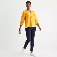 St. John's Bay Womens Split Crew Neck 3/4 Sleeve Blouse